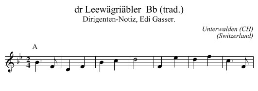 dr Leewägriäbler  Bb (trad.) - staff notation