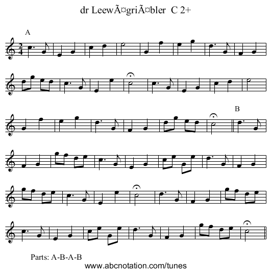 dr Leewägriäbler C 2+ - staff notation