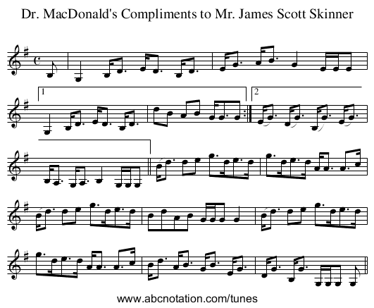 Dr. MacDonald's Compliments to Mr. James Scott Skinner - staff notation