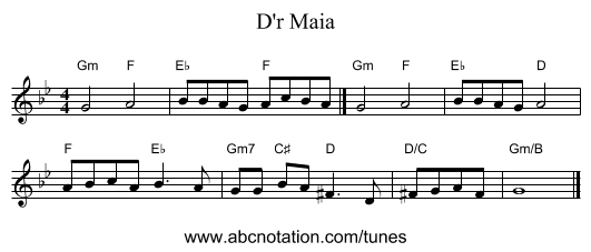 D'r Maia - staff notation