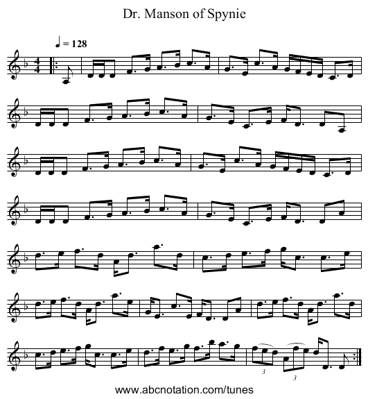 Dr. Manson of Spynie - staff notation