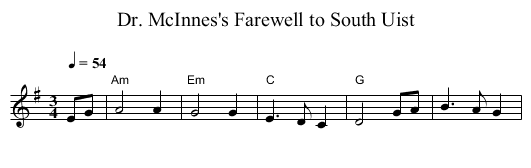 Dr. McInnes's Farewell to South Uist - staff notation