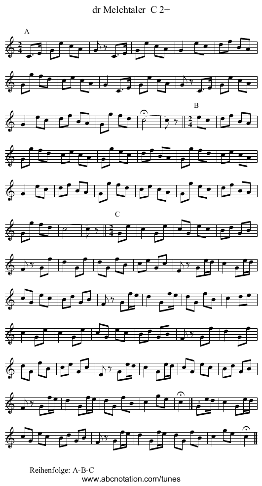dr Melchtaler C 2+ - staff notation