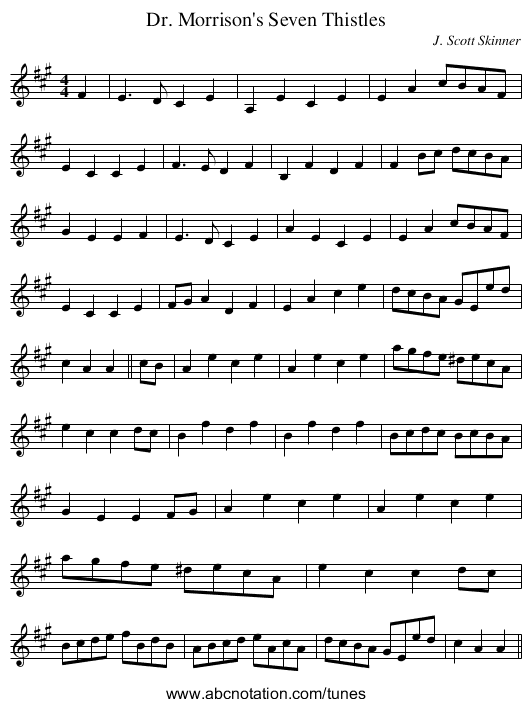 Dr. Morrison's Seven Thistles - staff notation