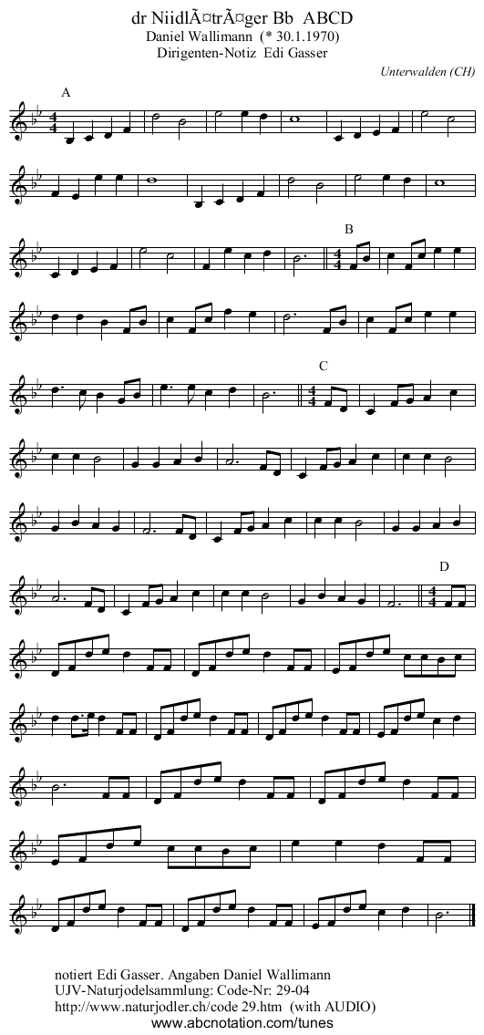 dr NiidlÃ¤trÃ¤ger Bb  ABCD - staff notation