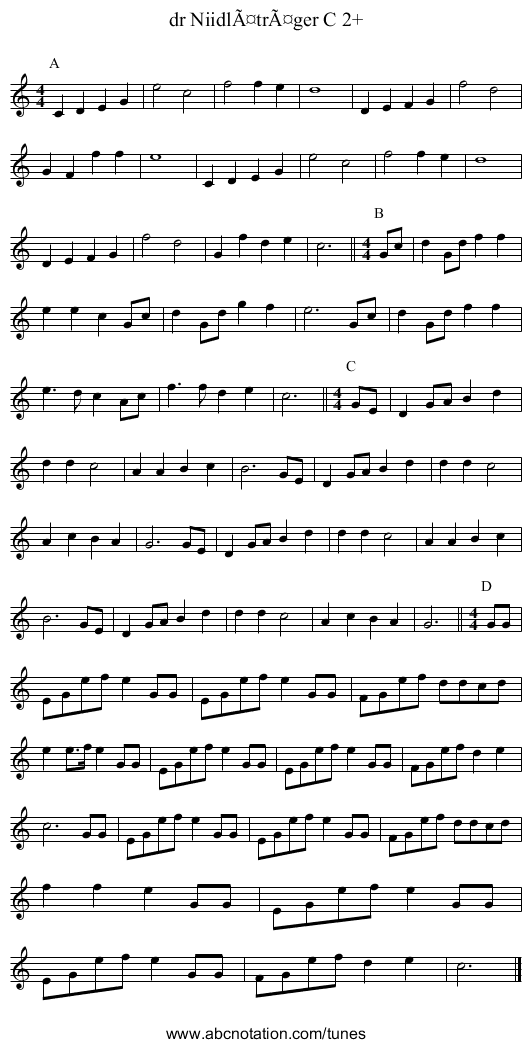 dr NiidlÃ¤trÃ¤ger C 2+ - staff notation