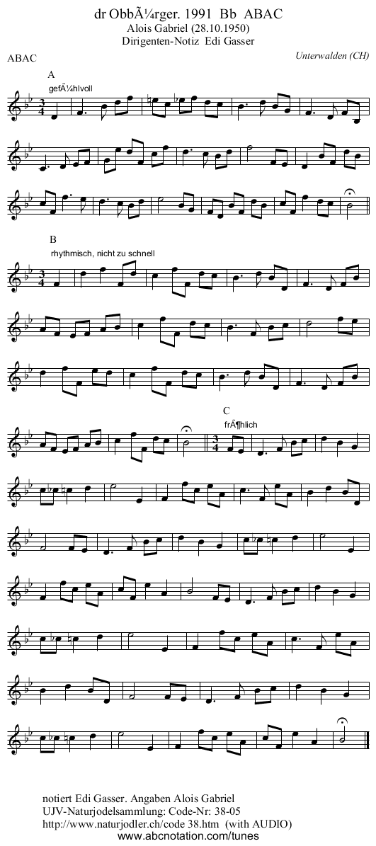 dr ObbÃ¼rger. 1991  Bb  ABAC - staff notation