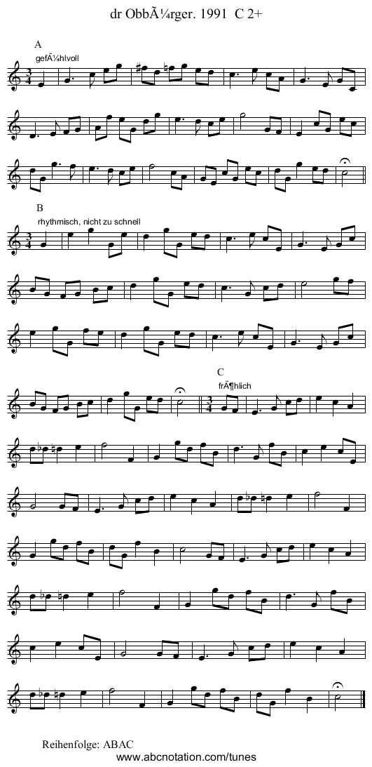 dr ObbÃ¼rger. 1991  C 2+ - staff notation