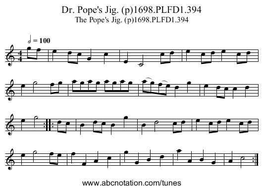 Dr. Pope's Jig. (p)1698.PLFD1.394 - staff notation