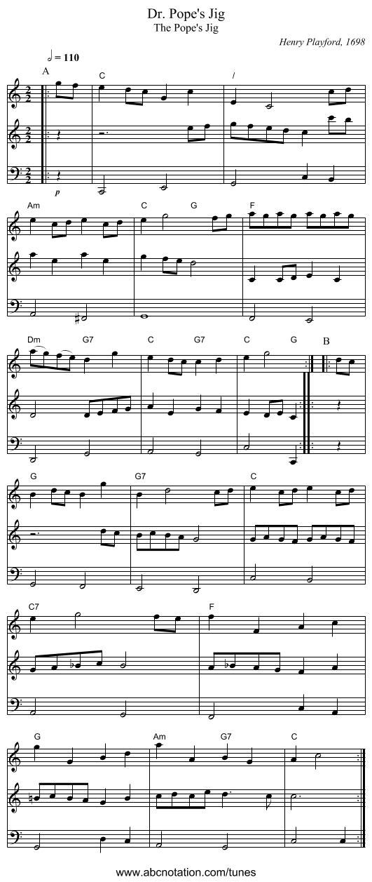 Dr. Pope's Jig - staff notation