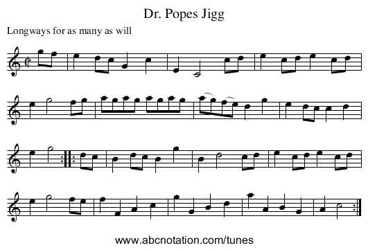 Dr. Popes Jigg - staff notation
