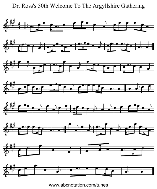 Dr. Ross's 50th Welcome To The Argyllshire Gathering - staff notation