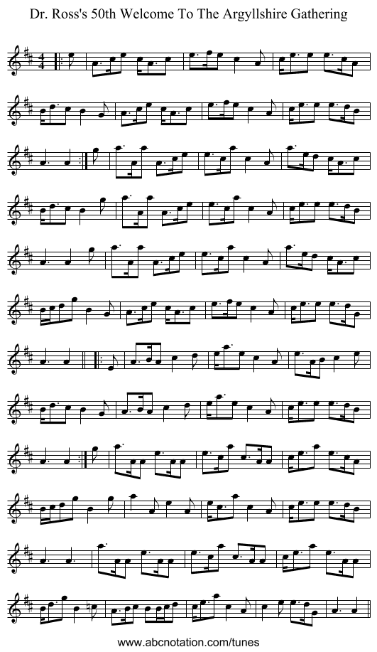 Dr. Ross's 50th Welcome To The Argyllshire Gathering - staff notation