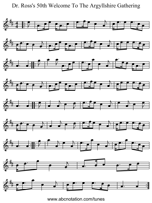 Dr. Ross's 50th Welcome To The Argyllshire Gathering - staff notation