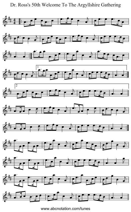 Dr. Ross's 50th Welcome To The Argyllshire Gathering - staff notation