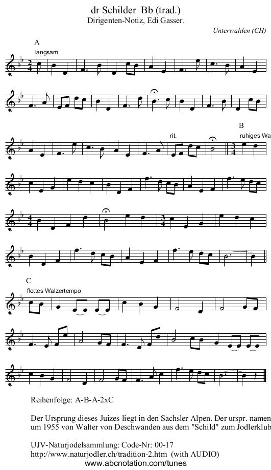 dr Schilder  Bb (trad.) - staff notation