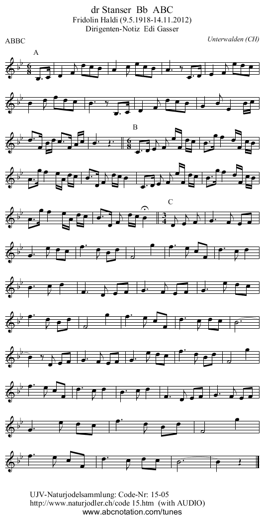 dr Stanser  Bb  ABC - staff notation