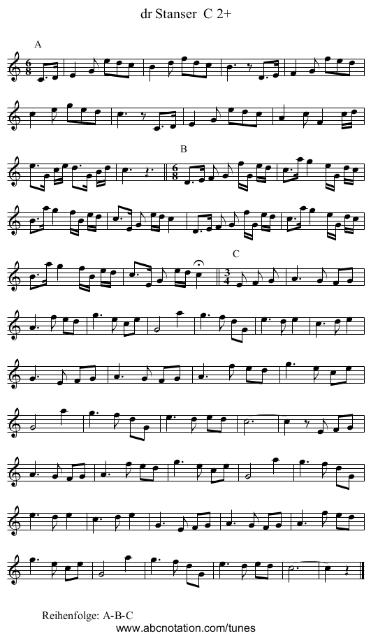 dr Stanser  C 2+ - staff notation