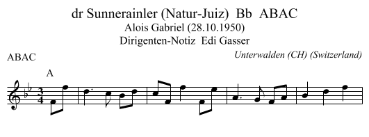 dr Sunnerainler (Natur-Juiz)  Bb  ABAC - staff notation