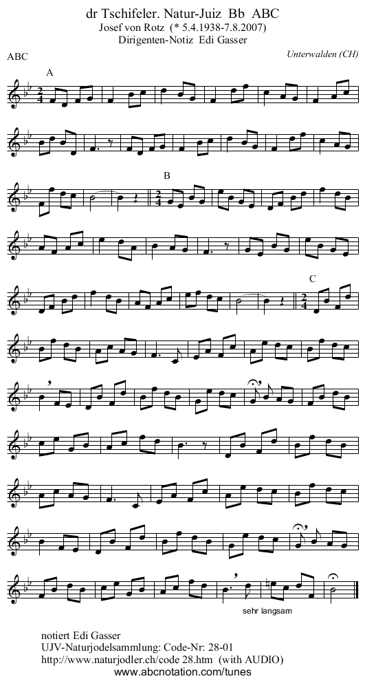 dr Tschifeler. Natur-Juiz  Bb  ABC - staff notation