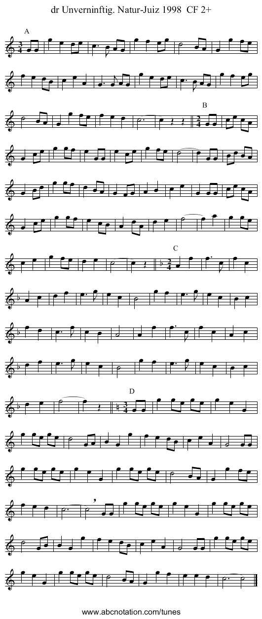 dr Unverninftig. Natur-Juiz 1998 CF 2+ - staff notation