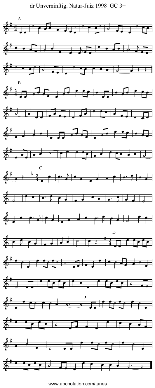 dr Unverninftig. Natur-Juiz 1998 GC 3+ - staff notation