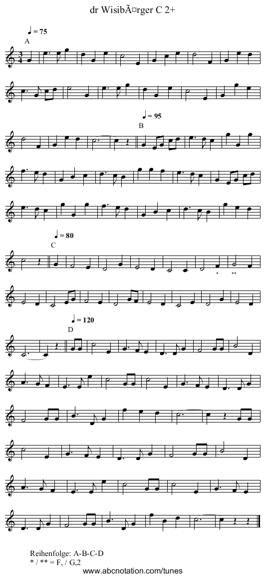 dr Wisibärger C 2+ - staff notation