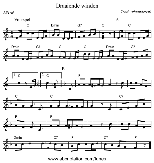 Draaiende winden - staff notation