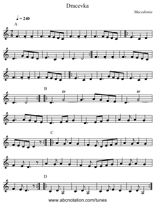 Dracevka - staff notation