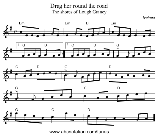 Drag her round the road - staff notation