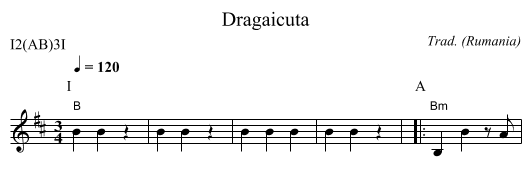 Dragaicuta - staff notation