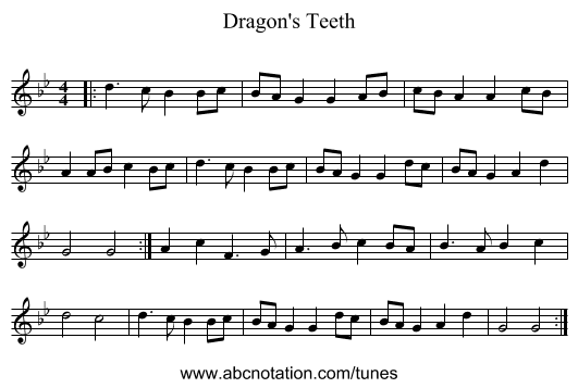 Dragon's Teeth - staff notation