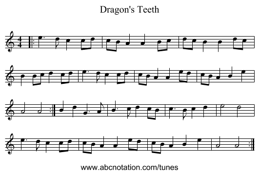 Dragon's Teeth - staff notation