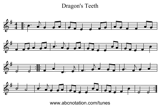 Dragon's Teeth - staff notation