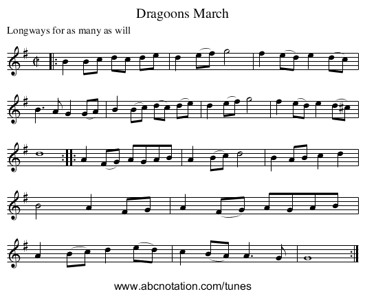 Dragoons March - staff notation