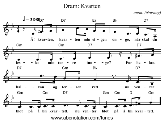 Dram: Kvarten - staff notation
