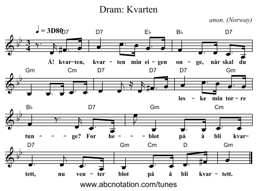 Dram: Kvarten - staff notation