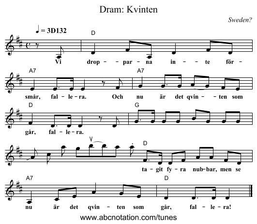 Dram: Kvinten - staff notation