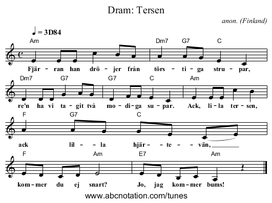 Dram: Tersen - staff notation