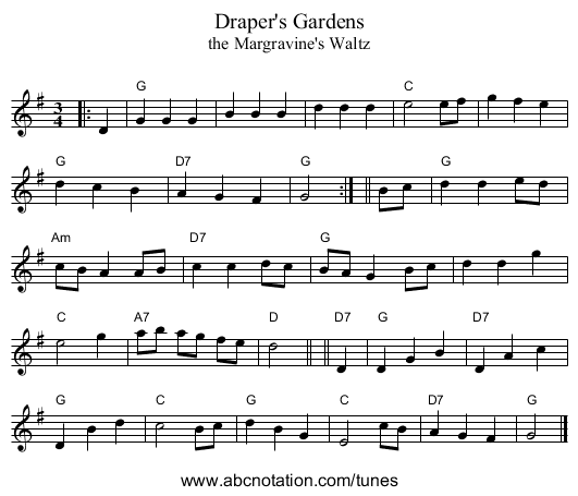 Draper's Gardens - staff notation