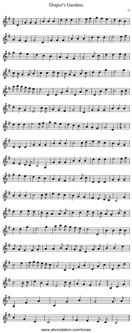 Draper's Gardens - staff notation