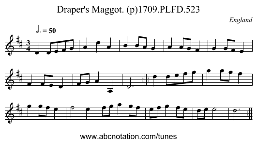 Draper's Maggot. (p)1709.PLFD.523 - staff notation