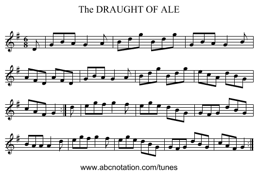 DRAUGHT OF ALE, The - staff notation