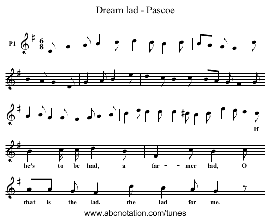 Dream lad - Pascoe - staff notation
