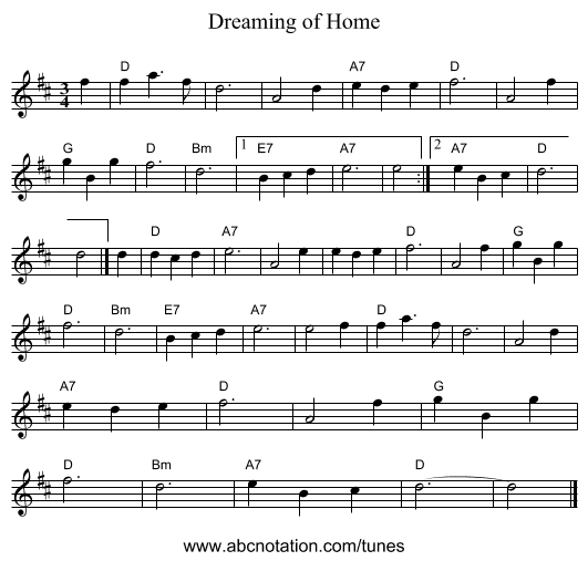 Dreaming of Home - staff notation