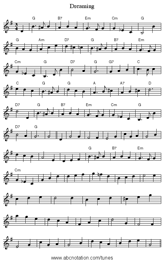 Dreaming - staff notation