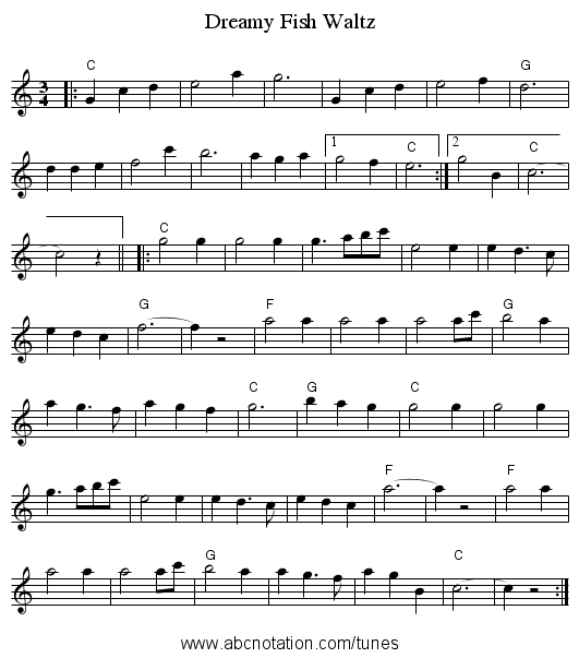 Dreamy Fish Waltz - staff notation