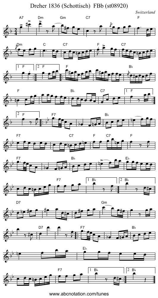Dreher 1836 (Schottisch)  FBb (st08920) - staff notation