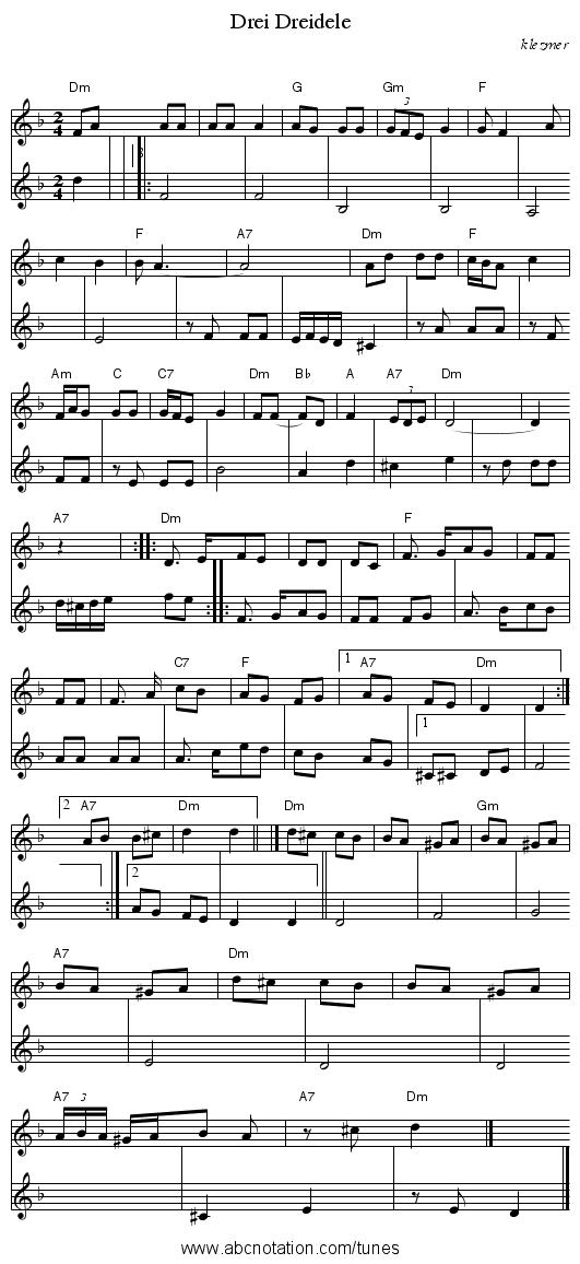 Drei Dreidele - staff notation