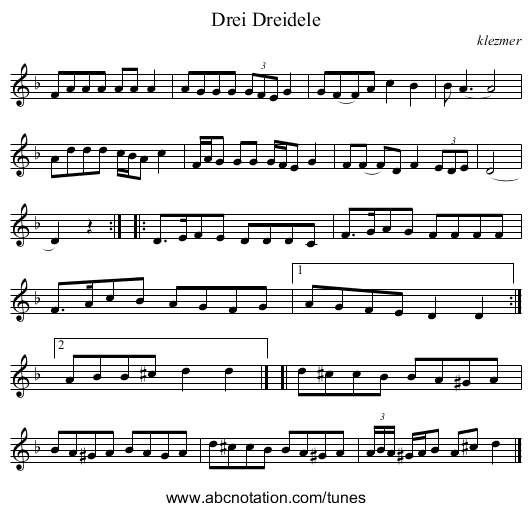 Drei Dreidele - staff notation